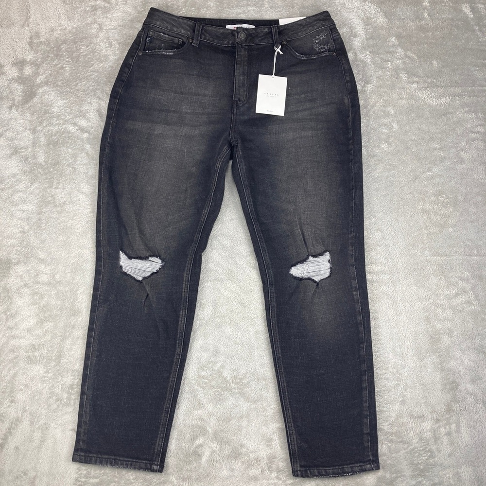 Kancan Womens Black Distressed High Rise Relaxed Fit Jeans Size 15/31